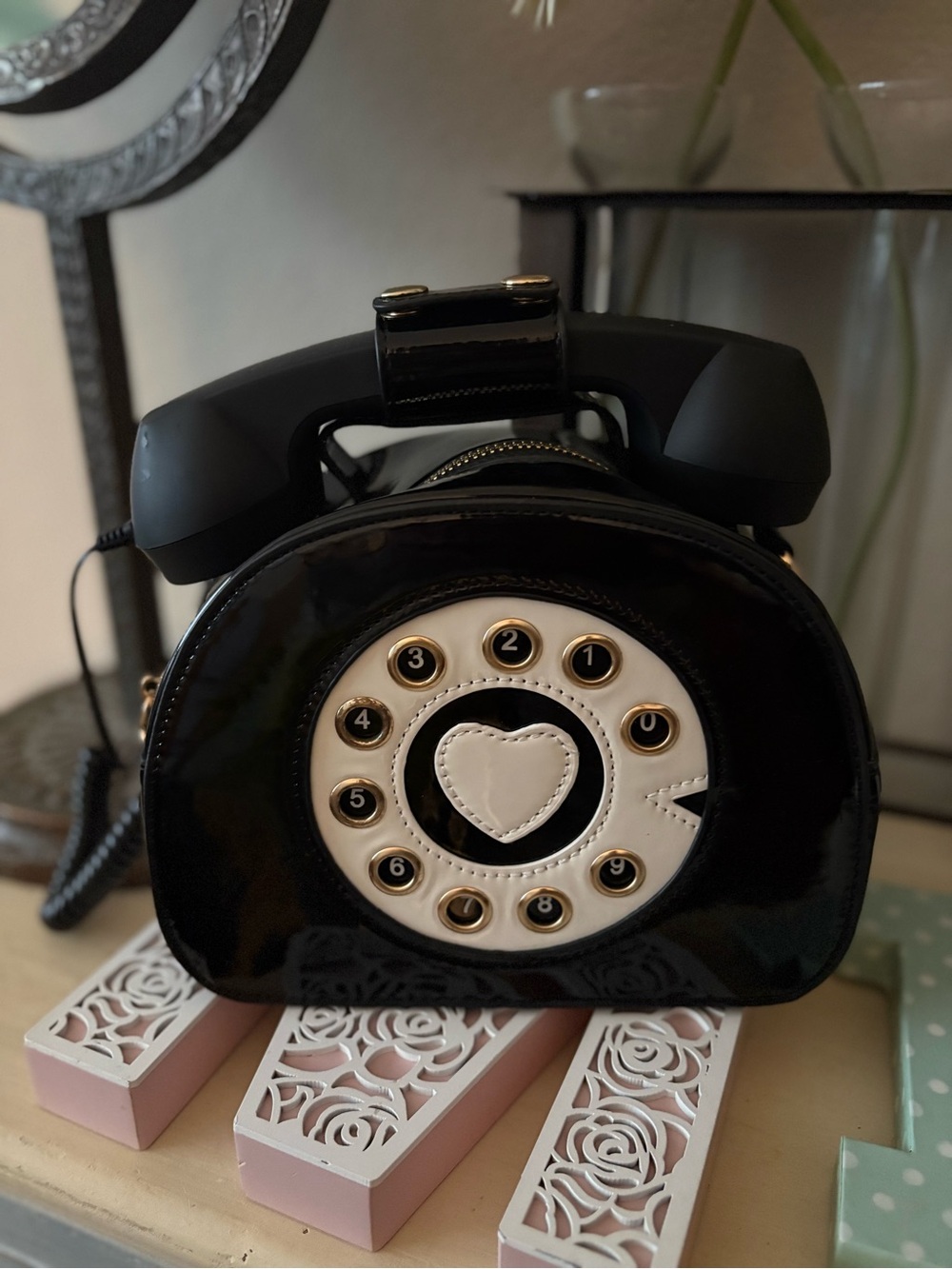 Novelty Retro Rotary Phone Crossbody Case - Black & White